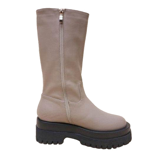 Let's See Style Women's Stylish Vacation Boots in Beige with Chunky Sole and Zipper Detail