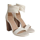 Let's See Style Stylish Vacation Footwear featuring elegant white heels with ankle straps and block heels