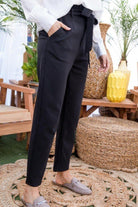 VacationGrabs women's black stylish vacation pants with tie waist and tapered fit