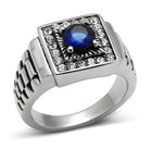 Stylish vacation rings for men featuring a blue stone and sparkling accents in a sleek design