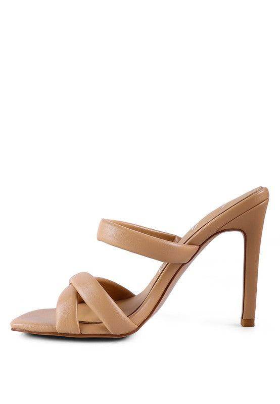 Rag Company stylish vacation sandals in nude with crisscross straps and high heels