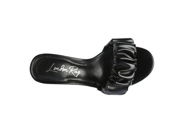Rag Company stylish vacation sandals in black with a ruched design for elegant summer wear