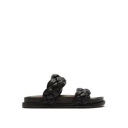 Let's See Style stylish vacation sandals in black with braided straps for a chic summer look