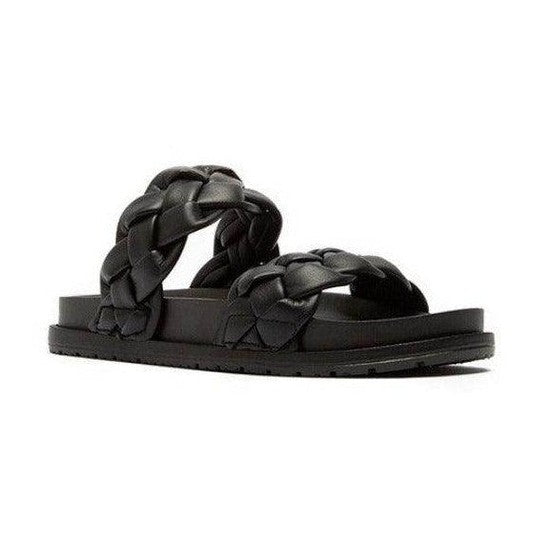 Let's See Style stylish vacation sandals in black with braided straps for comfort and style