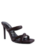 Stylish vacation sandals from Rag Company featuring elegant cross straps and a sleek stiletto heel