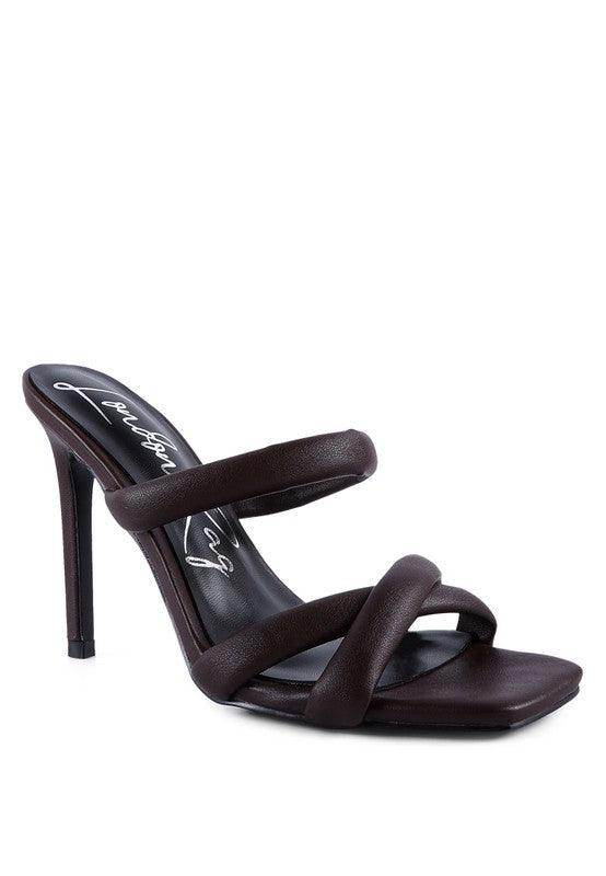 Stylish vacation sandals from Rag Company featuring elegant cross straps and a sleek stiletto heel