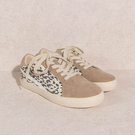 Let's See Style Stylish Vacation Sneakers Women in Beige with Leopard Print Accents