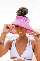 Aili's Corner stylish vacation sun hat featuring pink and white stripes, perfect for beach outings