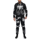 Men's 2PC Track Set by WEIV in Black featuring stylish vacation sweat suit with flame graphics