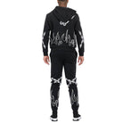 Men's 2PC Track Set by WEIV in black, featuring stylish vacation sweat suit design with flame details