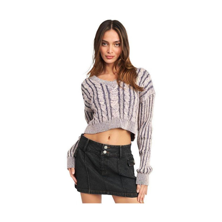 Emory Park stylish vacation sweater in a cropped design with a cable knit pattern