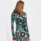 Emory Park Women's Long Sleeve Floral Shirt in Brown and Aqua, a stylish vacation top for warm weather