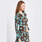Emory Park stylish vacation top featuring a floral pattern in turquoise and brown colors