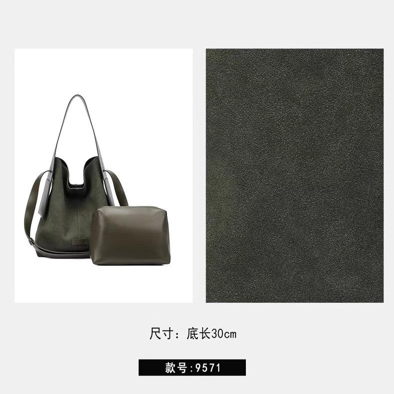 Suede large capacity shoulder bag in dark green with a spacious interior and stylish design