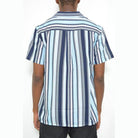 Men's WEIV summer beach button up shirt in blue and white stripes, perfect for casual outings