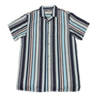 WEIV Men's Summer Beach Button Up Shirt with Vertical Stripes in Blue and Beige for Casual Wear
