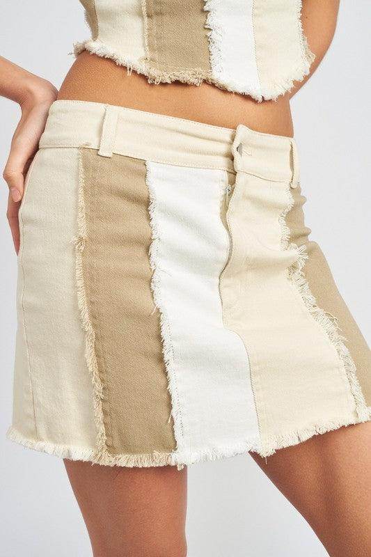 Emory Park Women's Summer Fashion Skirts with Color Block Design and Frayed Hem for Trendy Looks