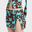 Emory Park summer floral skirt in blue and brown with a stylish side slit design
