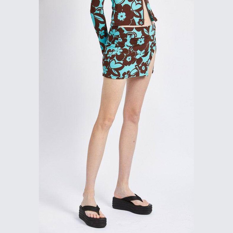 Emory Park summer floral skirt in brown and turquoise with a trendy design for warm weather styling