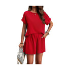 Miss Sparkling red summer matching shorts and top set with short sleeves and pockets