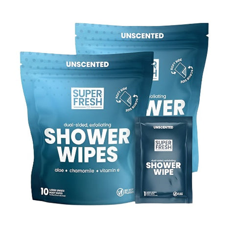 VacationGrabs Super Fresh unscented dual-sided shower wipes with aloe chamomile vitamin E individually wrapped gym wipes