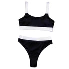 Trendsi scoop neck swimwear two-piece bikini in black with white waistband for stylish beach outings