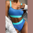 Trendsi Women's Scoop Neck Swimwear in Blue with Ribbed Texture and High-Waisted Bottom