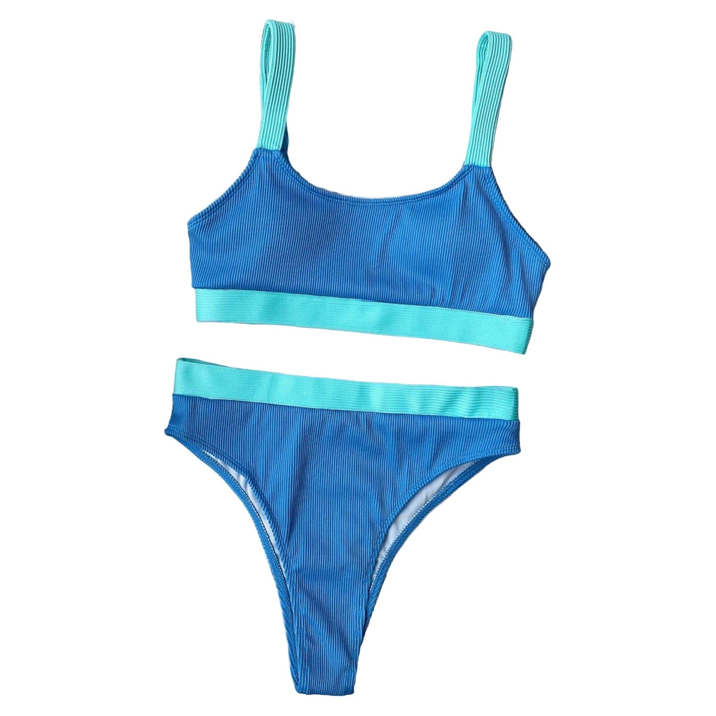 Trendsi Women's 2PC Scoop Neck Swimwear in Blue with Ribbed Design and Comfortable Straps