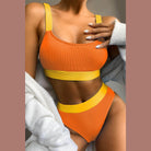 Trendsi scoop neck swimwear in vibrant orange and yellow, perfect for a stylish beach day