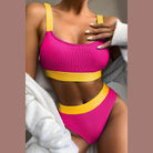 Trendsi Women's 2PC Scoop Neck Swimwear in Bright Pink and Yellow for Stylish Beach Days
