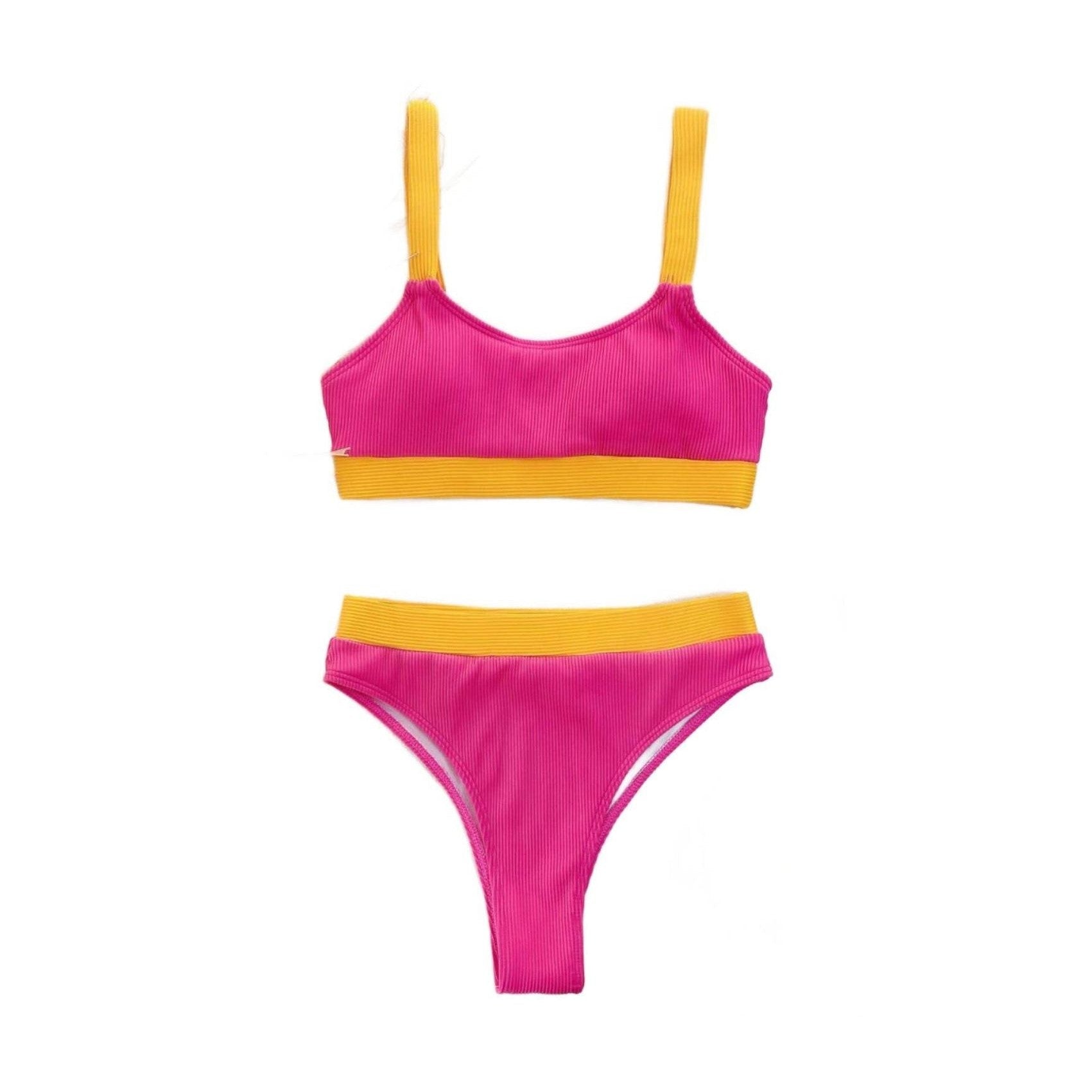 Trendsi scoop neck swimwear in vibrant pink and yellow for stylish summer outings
