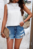 Swiss Dot Round Neck Tank - VacationGrabs