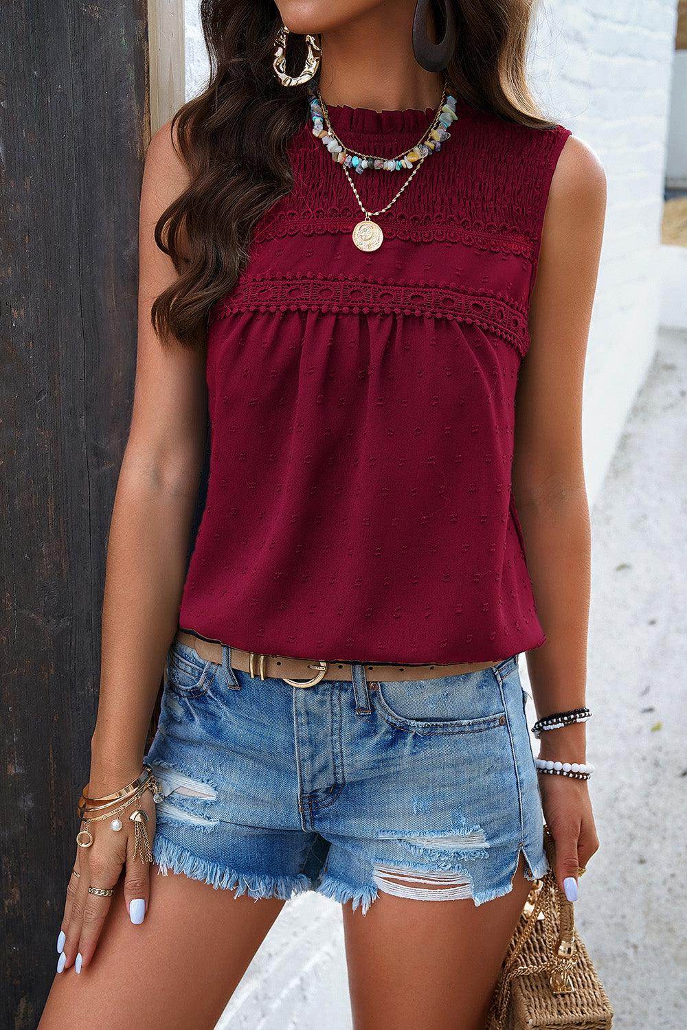 Swiss Dot Round Neck Tank - VacationGrabs