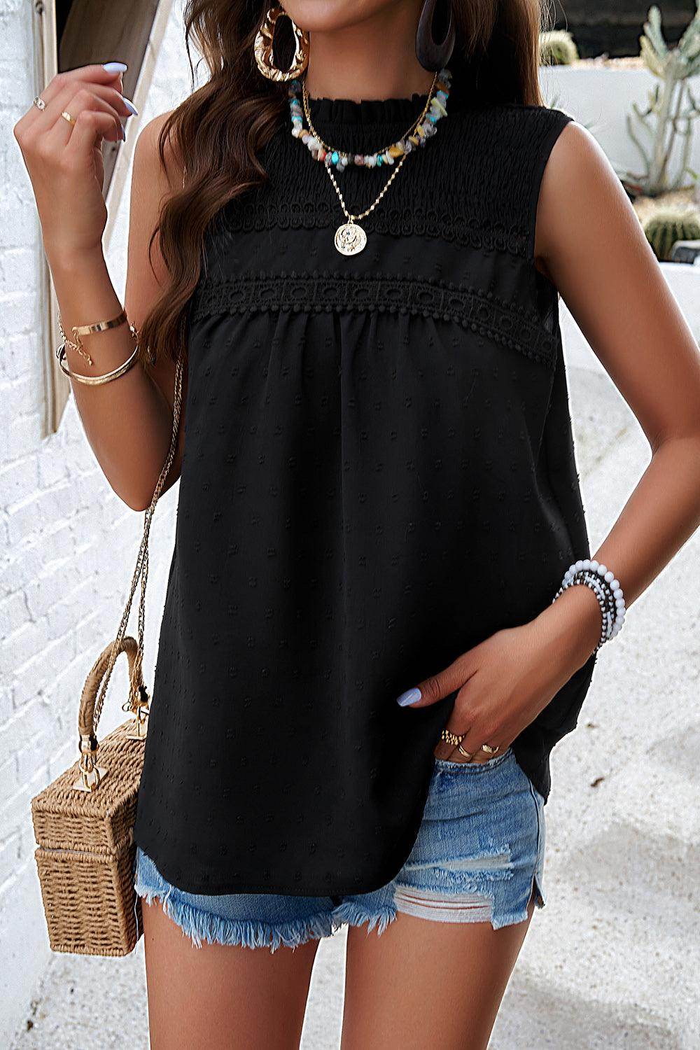 Swiss Dot Round Neck Tank - VacationGrabs