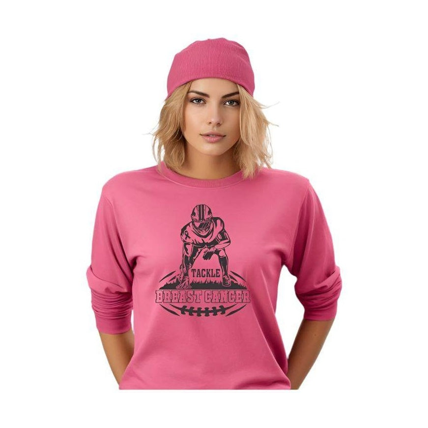 Ocean and 7th Women's Tackle Breast Cancer Tee in Pink with Football Player Design
