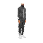 Men's 2PC Track Sets in Black with tape front pleat tracksuit design and sporty side stripes