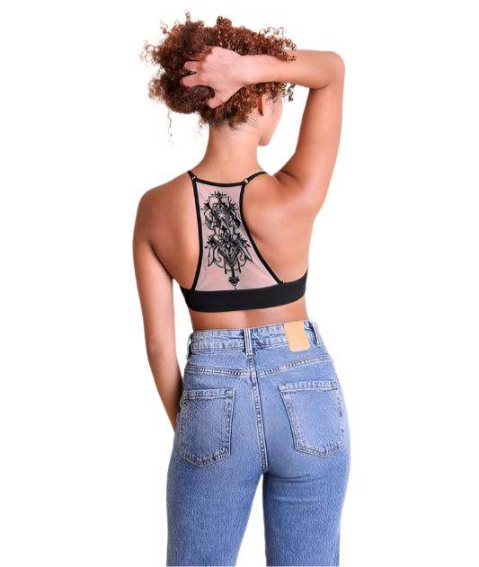 Tattoo Mesh Racerback Bralette - VacationGrabs