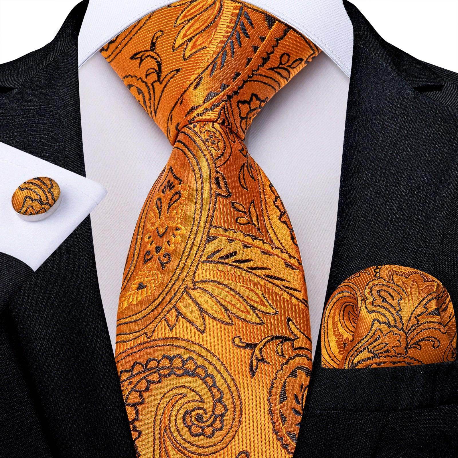 Teal blue paisley necktie with matching pocket square and cufflinks for formal men's accessories