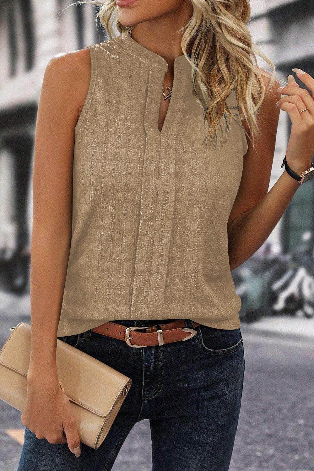 Textured Notched Tank - VacationGrabs