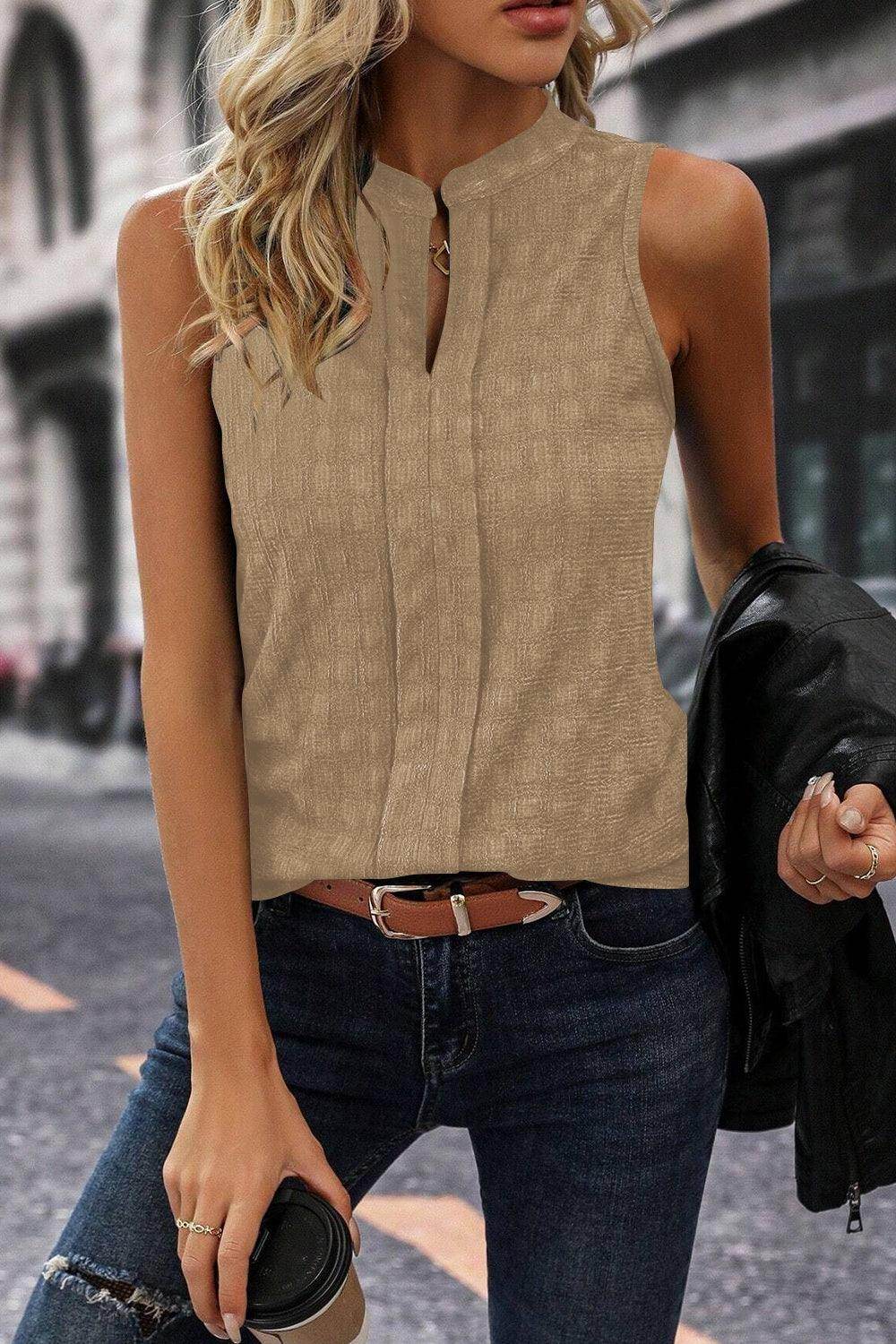 Textured Notched Tank - VacationGrabs