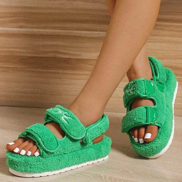 Green thick bottom casual sandals from Red Iphigenia with soft straps for comfortable wear