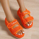 Red Iphigenia thick bottom casual sandals in bright orange with adjustable straps for comfort