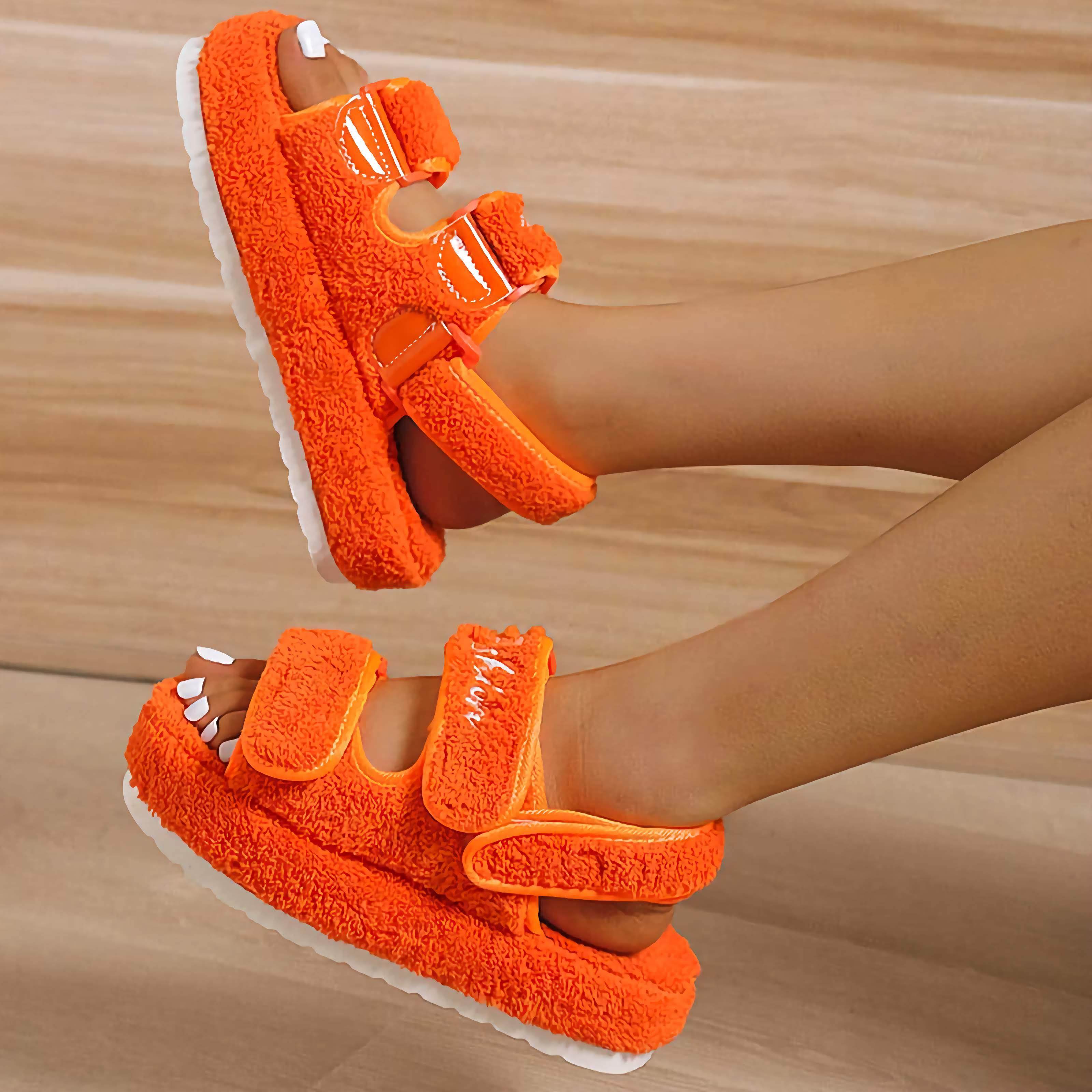 Red Iphigenia thick bottom casual sandals in bright orange with adjustable straps for comfortable wear