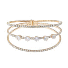 Three row round cuff bracelet for women featuring sparkling cubic zirconia and elegant gold finish