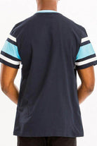 WEIV Men's Three Stripe Shirt with Stylish Striped Sleeves in Navy Blue