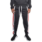 WEIV black three stripe sweatpants for men with white and red side stripes and drawstring waist