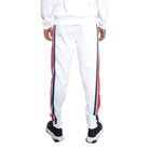 WEIV white three stripe sweatpants for men with red and navy side stripes