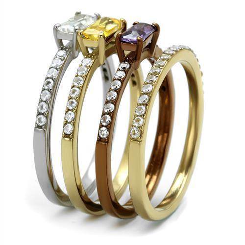 Three tone crystal fashion ring for women featuring colorful gems and sparkling accents
