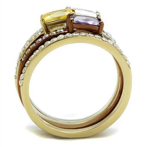 Three tone crystal fashion ring for women featuring vibrant gems and elegant design