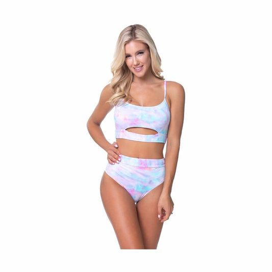 Beach Joy tie dye high waist bikini set for women in pastel colors with cutout detail